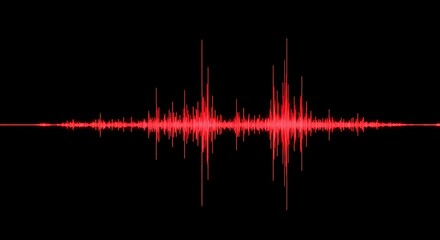 Red Sound Waveform on Black Background: Audio Visualization Graphic.