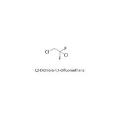 1,2-Dichloro-1,1-difluoroethane skeletal structure. halogen ethane compound schematic illustration. Simple diagram, chemical formula.