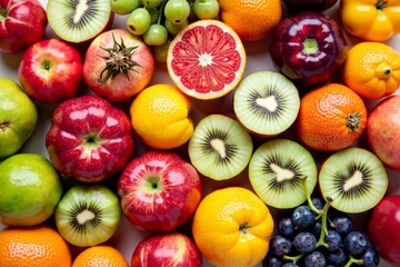 Aerial Perspective of a Bold Assortment of Lively Fruits in a Geometric Layout.