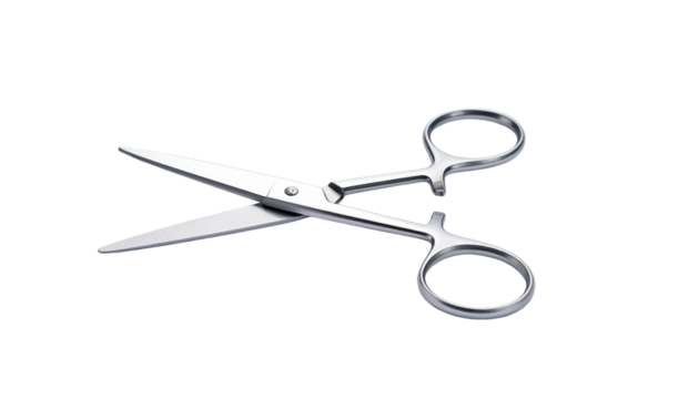 A Surgical scissors on a white cloth isolated on an elegant background.