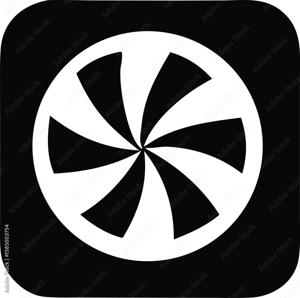Poster abstract black and white swirling vortex pattern within a rounded square frame creating a hypnotic o