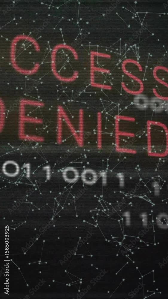 Poster animation of access denied text and digital data processing over computer circuit board