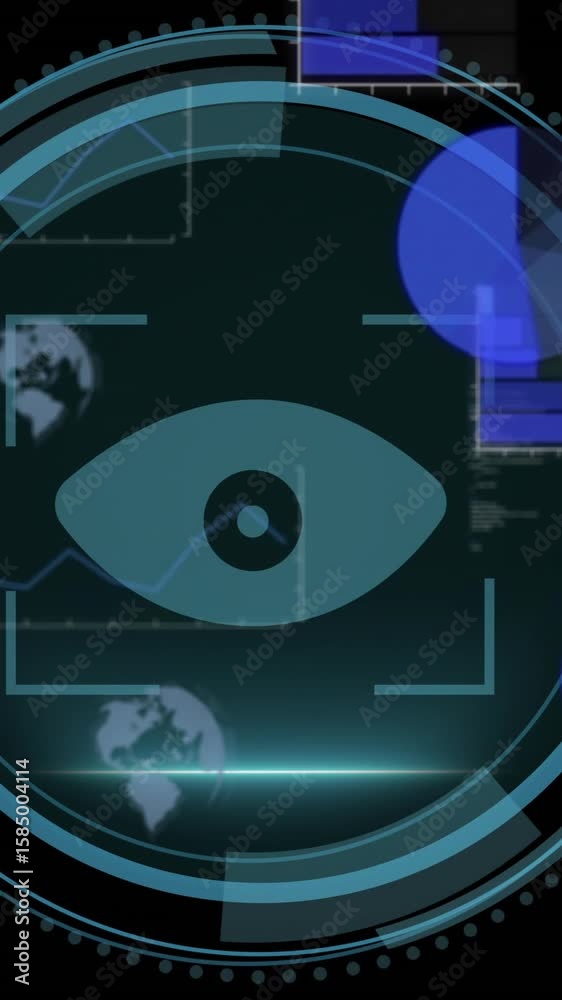 Poster animation of scope scanning over data processing on black background