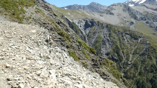 rockslide among alpine mountain peaks