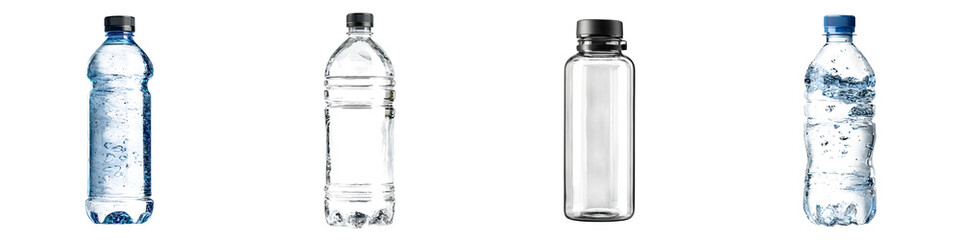 Clear Plastic Water Bottles on White Background