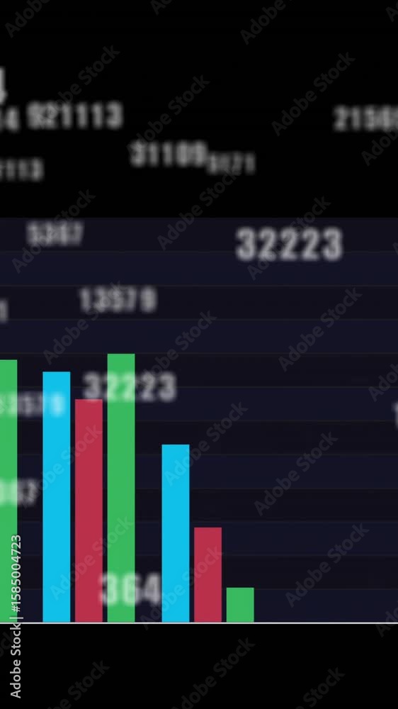 Poster animation of colorful bar graph with floating numerical values in school setting
