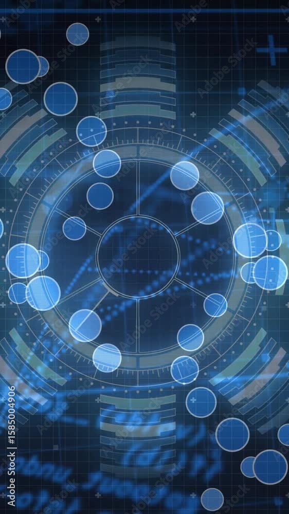 Poster circular patterns and data visualizations in futuristic digital animation interface