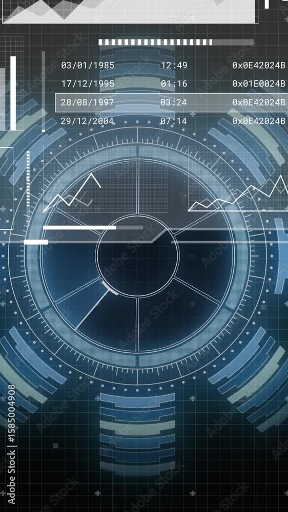 Poster displaying animation, futuristic digital interface with global data in school setting
