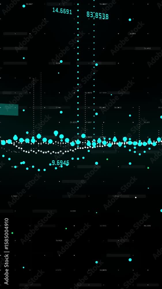 Poster animation of glowing dots and lines for digital data visualization on dark background