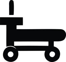 Simple black silhouette of a toy wagon with a handle and four wheels perfect for children s illustrations and designs
