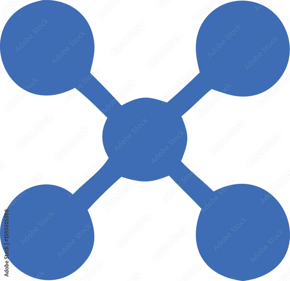 Poster abstract blue geometric pattern featuring a central circle connected to four surrounding circles via