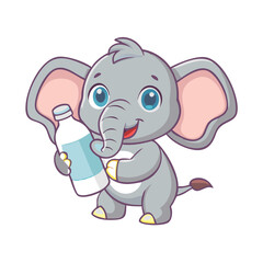 Fototapeta premium Illustration of cute elephant holding milk bottle 