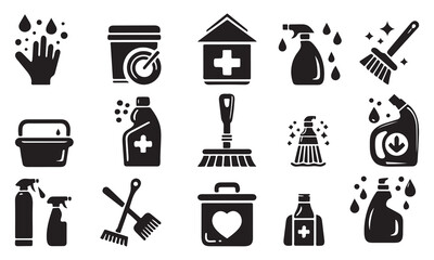  Set of cleaning icons good for logo, symbol, silhouette vector art illustration 