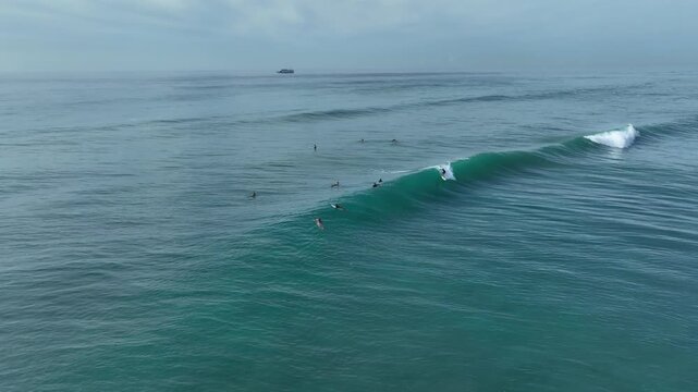Surfing rides large wave in Honolulu, Hawaii