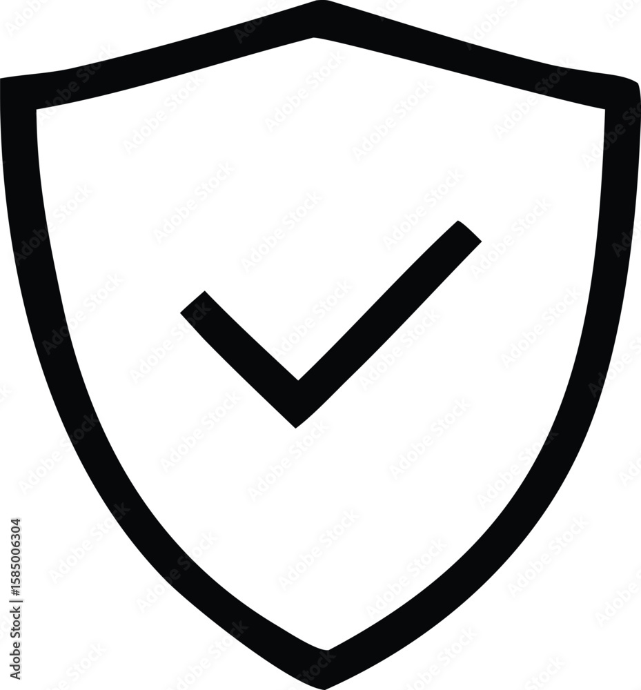 Poster simple black shield icon with a white checkmark inside representing security approval and verificati