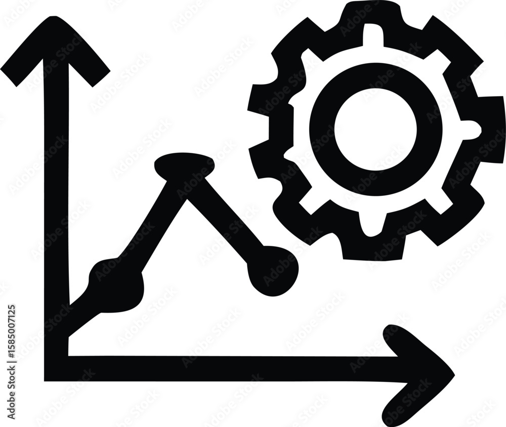 Poster abstract representation of a data analysis process involving a gear and a line graph with upward and
