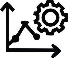 Abstract representation of a data analysis process involving a gear and a line graph with upward and downward trends