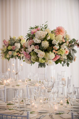 Elegant Tall Floral Centerpieces at Formal Wedding Reception