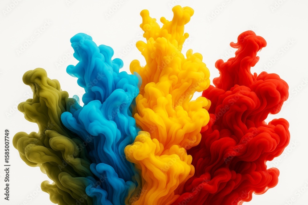 Wall mural abstract colorful ink clouds in vibrant motion on light background forming artistic graphic composit