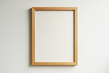 Wooden frame with blank white poster on light wall background for mockup, banner, poster, advertising, or clean design concept template.