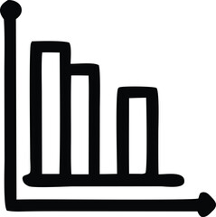 Simple black and white illustration of a descending bar chart with a rounded end on the axis indicating a downward trend