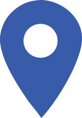 A vibrant blue map pin icon with a white circle at its center isolated on a clean white background symbolizing location