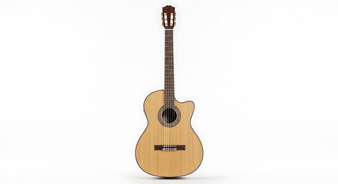 Classical Cutaway Guitar: Detailed Studio Shot on White Background Musical Instrument. - Powered by Adobe