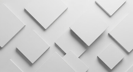 Obraz premium Abstract composition featuring scattered, three-dimensional, white square shapes on a light background.