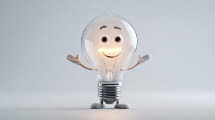 A cheerful animated light bulb character with a happy face, showcasing joy and positivity.