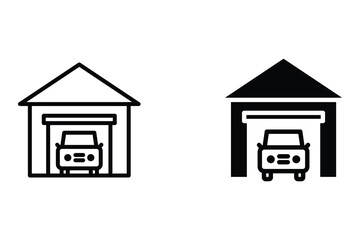 Garage icon set, vehicle, carport, storage, car, car vector illustration. Garage editable stroke icon. vector eps 10