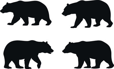 Fototapeta premium Black walking bear silhouette icon vector set, ideal collection for wilderness, zoo, or hiking concepts.