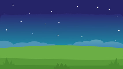 Fototapeta premium Night sky with stars, moon, and a vast landscape featuring trees and grass