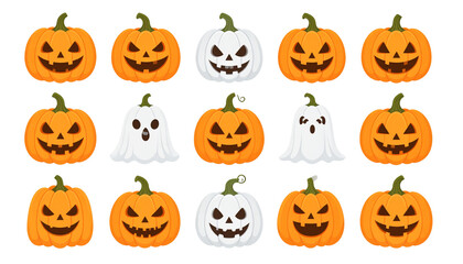 Halloween pumpkin icon set on white background