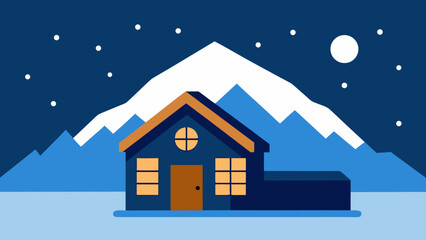 Fototapeta premium A charming residential property, perhaps a cottage or estate, under a snowy roof, illuminated at night with a festive Christmas glow