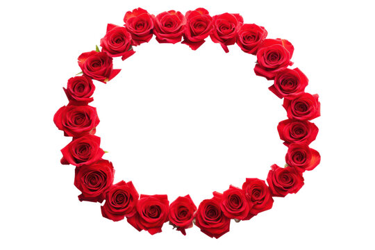 red rose forming a round ring frame isolated on white or transparent png