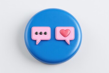 Fototapeta premium Engaging conversation bubble icon set with a heart for emotional connections on a vibrant blue background representing modern digital communication and relationship dynamics