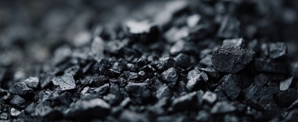 The close-up view of coal showcasing its dark, textured surface.
