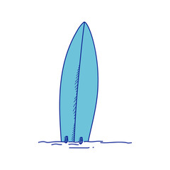 Surfboard's Stand: A simple but compelling visual, this picture presents a surfboard upright, hinting at the thrilling pursuit of riding ocean waves.