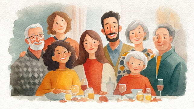 Joyful family gathering home setting illustration warm atmosphere group portrait togetherness and love
