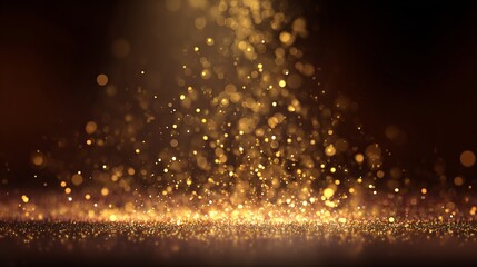 Golden bokeh dust background with soft blur effect and sparkling light particles in vector design