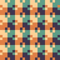 Pattern created from cream, teal green, tan and dark purple squares