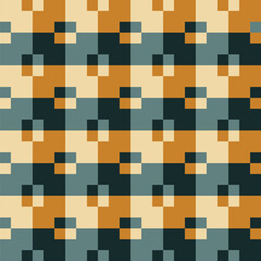 Pattern created from cream, gold, grey-green and dark green squares