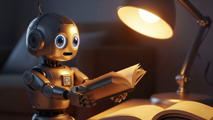 Fototapeta premium Adorable Robot Reading a Book