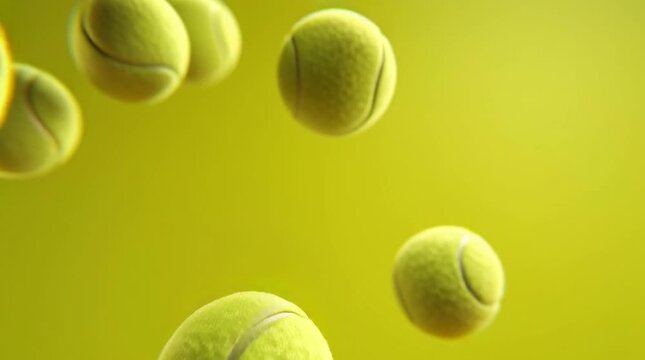 Floating Tennis Balls on Yellow Background with Motion Blur