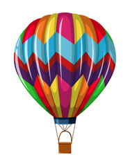 Naklejka premium Soaring Spectrum: A vibrant hot air balloon with a colorful, eye-catching design, floating gracefully against a clear sky. Embracing a sense of freedom and adventure.