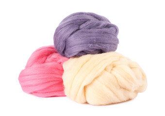 Different color felting wool isolated on white