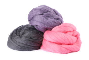 Different color felting wool isolated on white