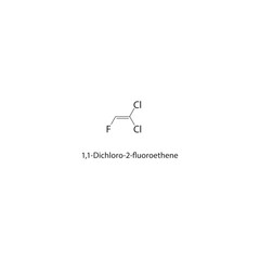 1,1-Dichloro-2-fluoroethene skeletal structure. halogen alkene compound schematic illustration. Simple diagram, chemical formula.
