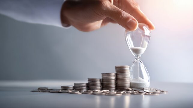The hourglass representing time and money management for financial success.