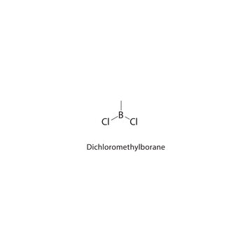 Dichloromethylborane skeletal structure. halogen borane compound schematic illustration. Simple diagram, chemical formula.